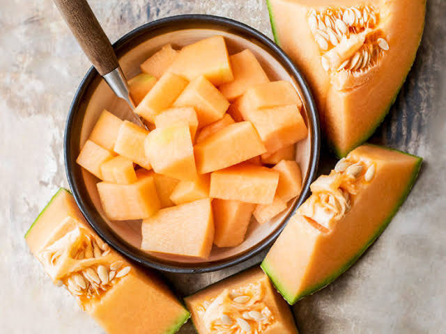 ceramic bowl, cantaloupe melon, diced cantaloupe, SD Desktop Wallpaper