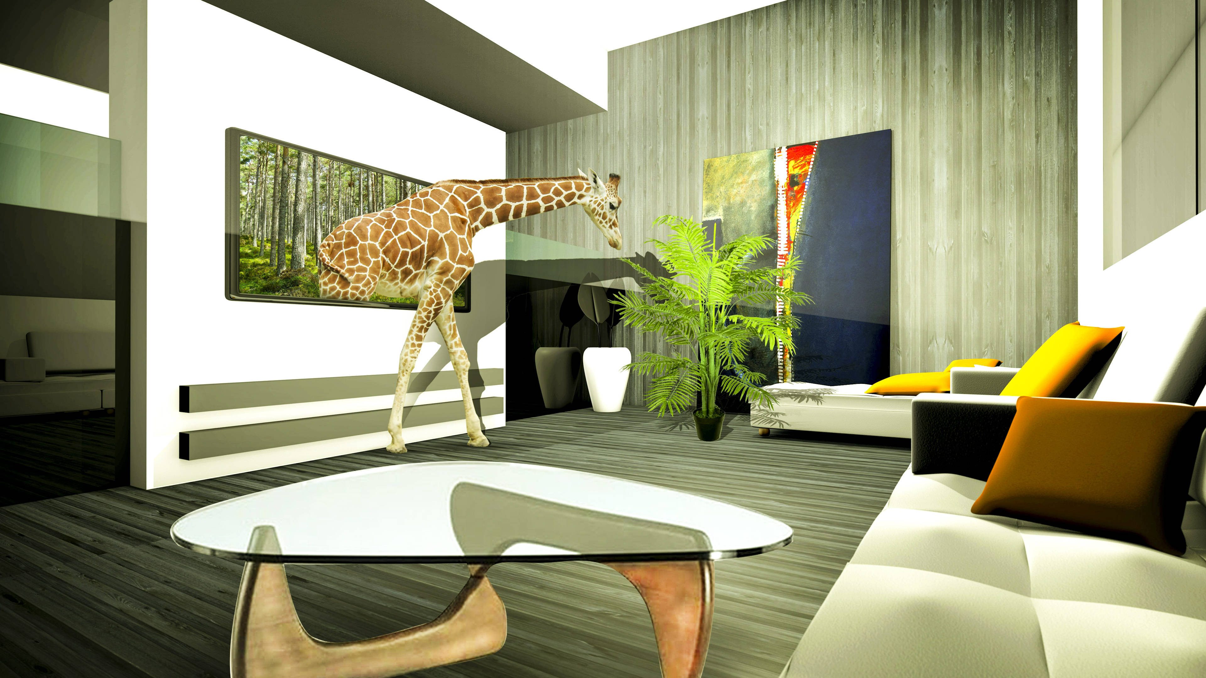 Canva, modern living room, glass tables, 4K Desktop Wallpaper