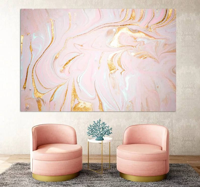 Canvas Rose Gold Marble, pink velvet chairs, small table, SD Desktop Wallpaper