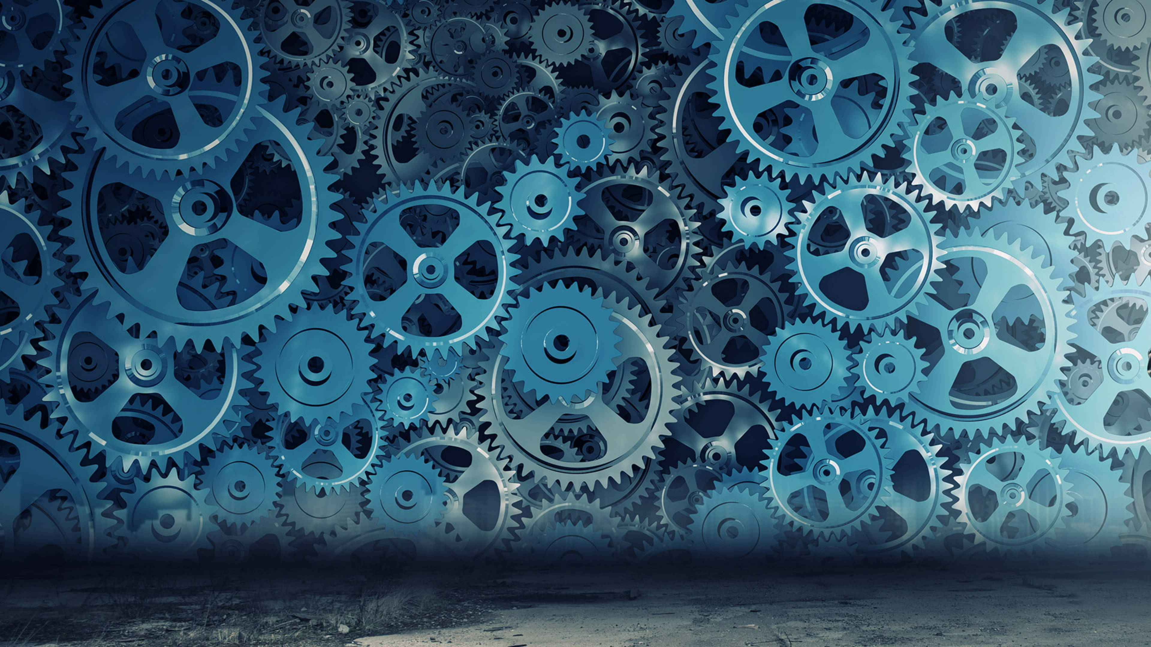 Canva, digital art machines, blue metallic gears, 4K Desktop Wallpaper