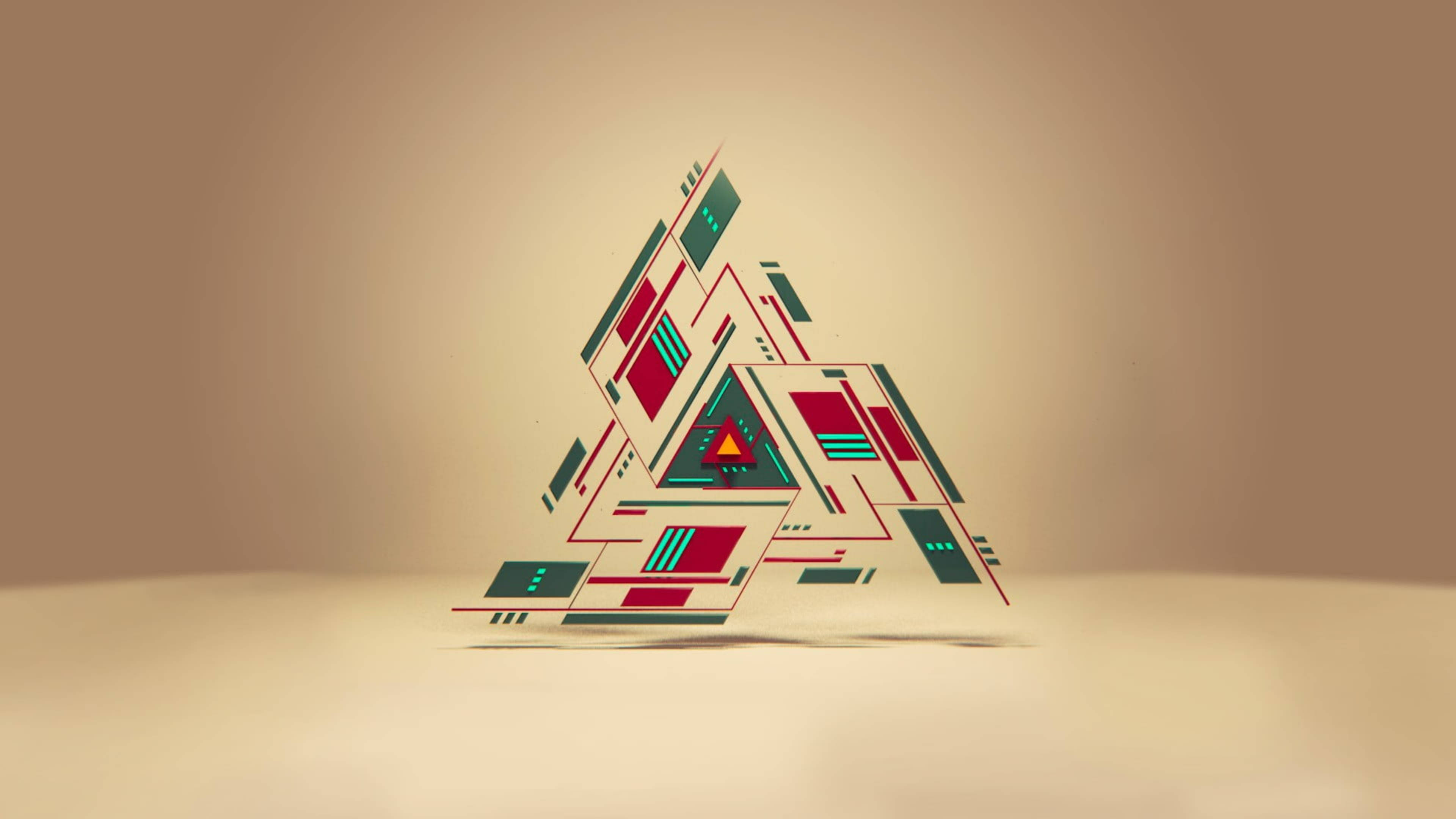 Canva, red green abstract pyramid, teal, 4K Desktop Wallpaper