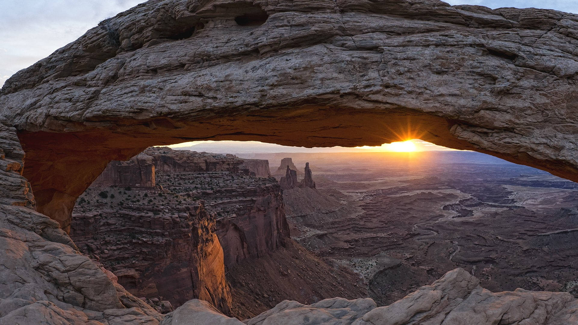 Canyonlands National Park, Sunset, natural stone arch, Full HD Desktop Wallpaper
