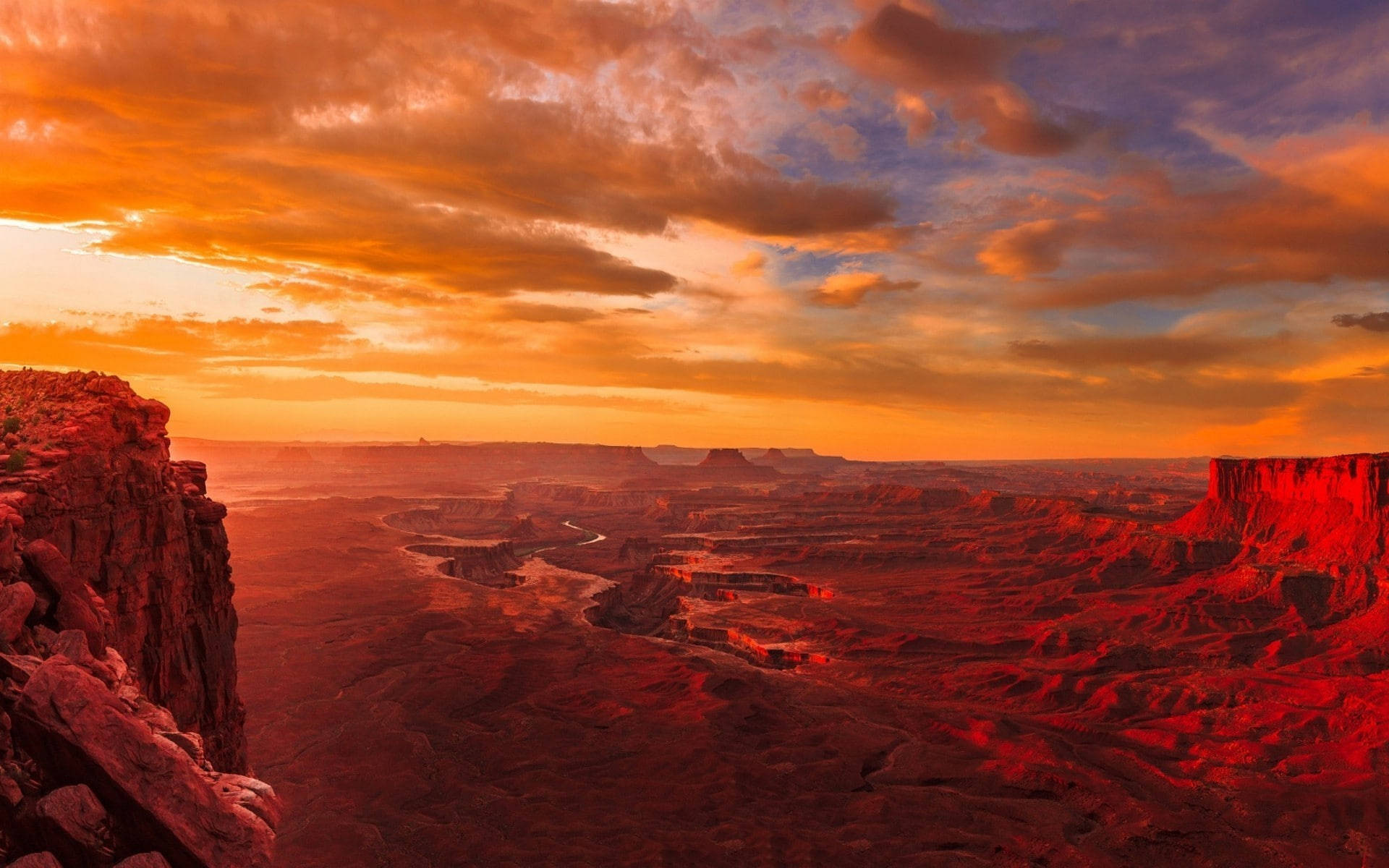 Canyonlands National Park, orange sky, sunset, Full HD Desktop Wallpaper
