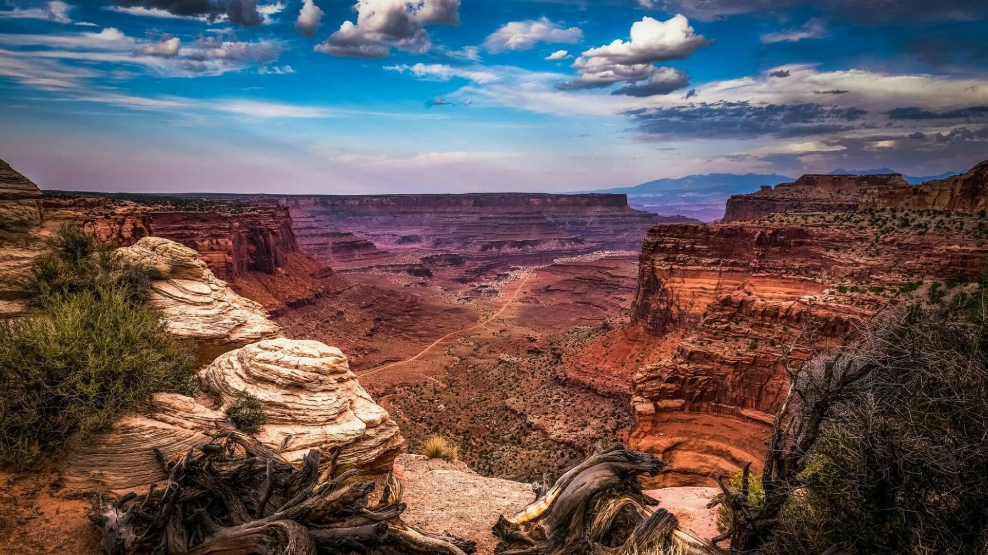 Canyonlands National Park, red canyon, dramatic blue sky, Full HD Desktop Wallpaper