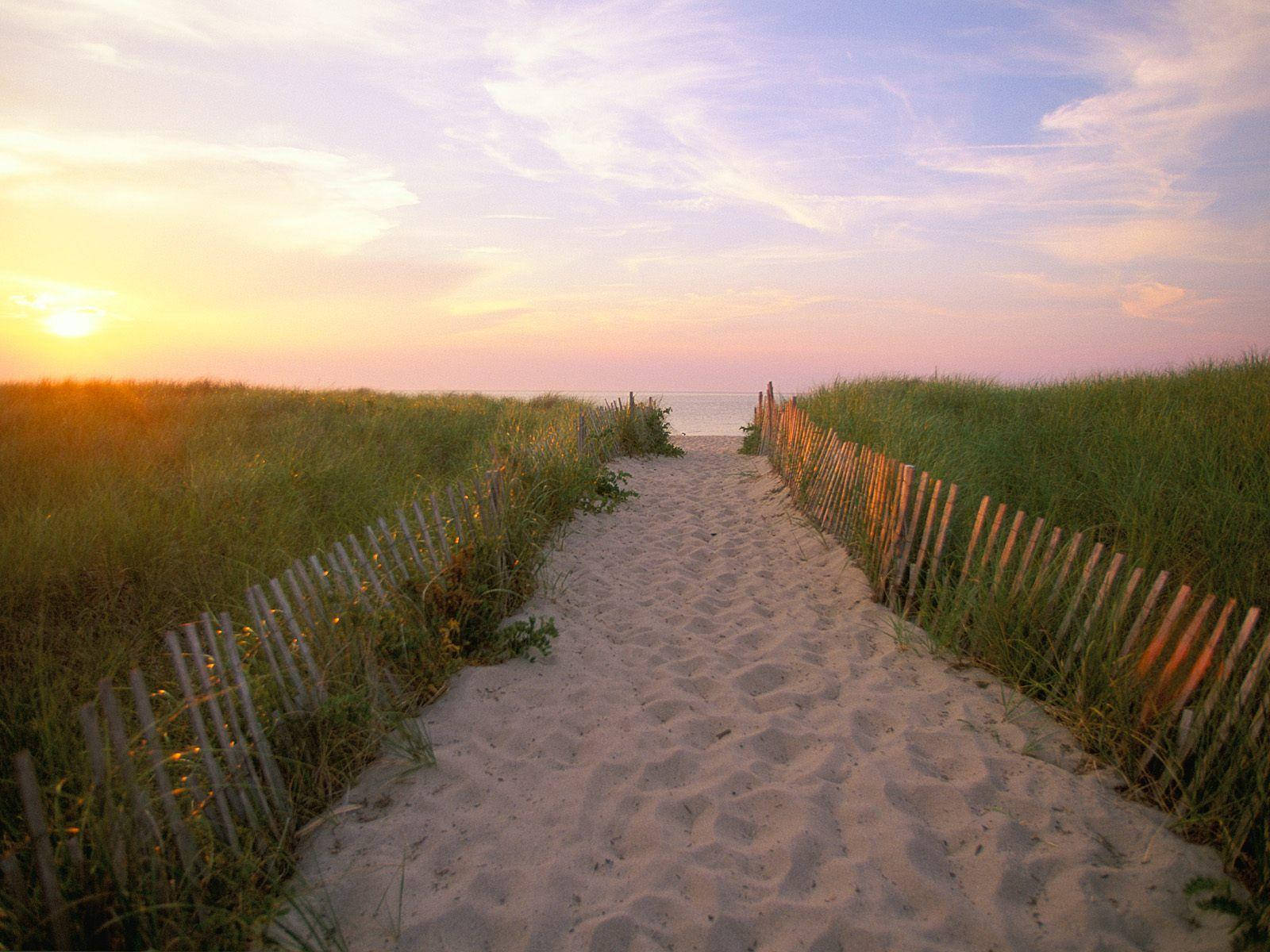 Cape Cod, sandy road, sunset, HD Desktop Wallpaper