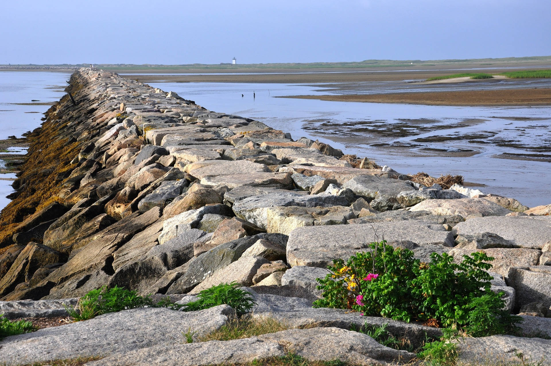 Cape Cod, rocky beach walk, stone breakwater, Full HD Desktop Wallpaper