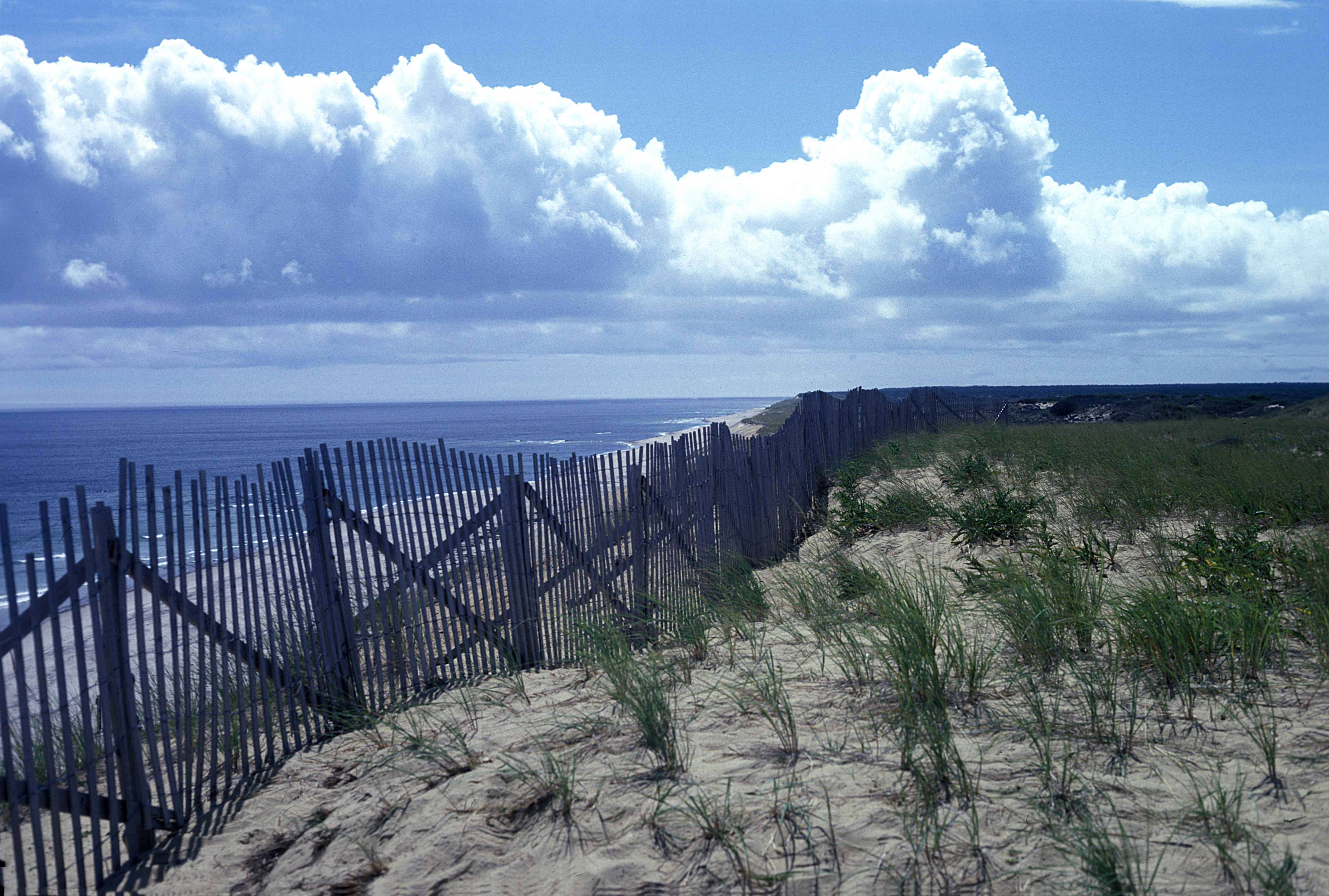 Cape Cod, fluffy white clouds, vast blue sky, 5K Desktop Wallpaper