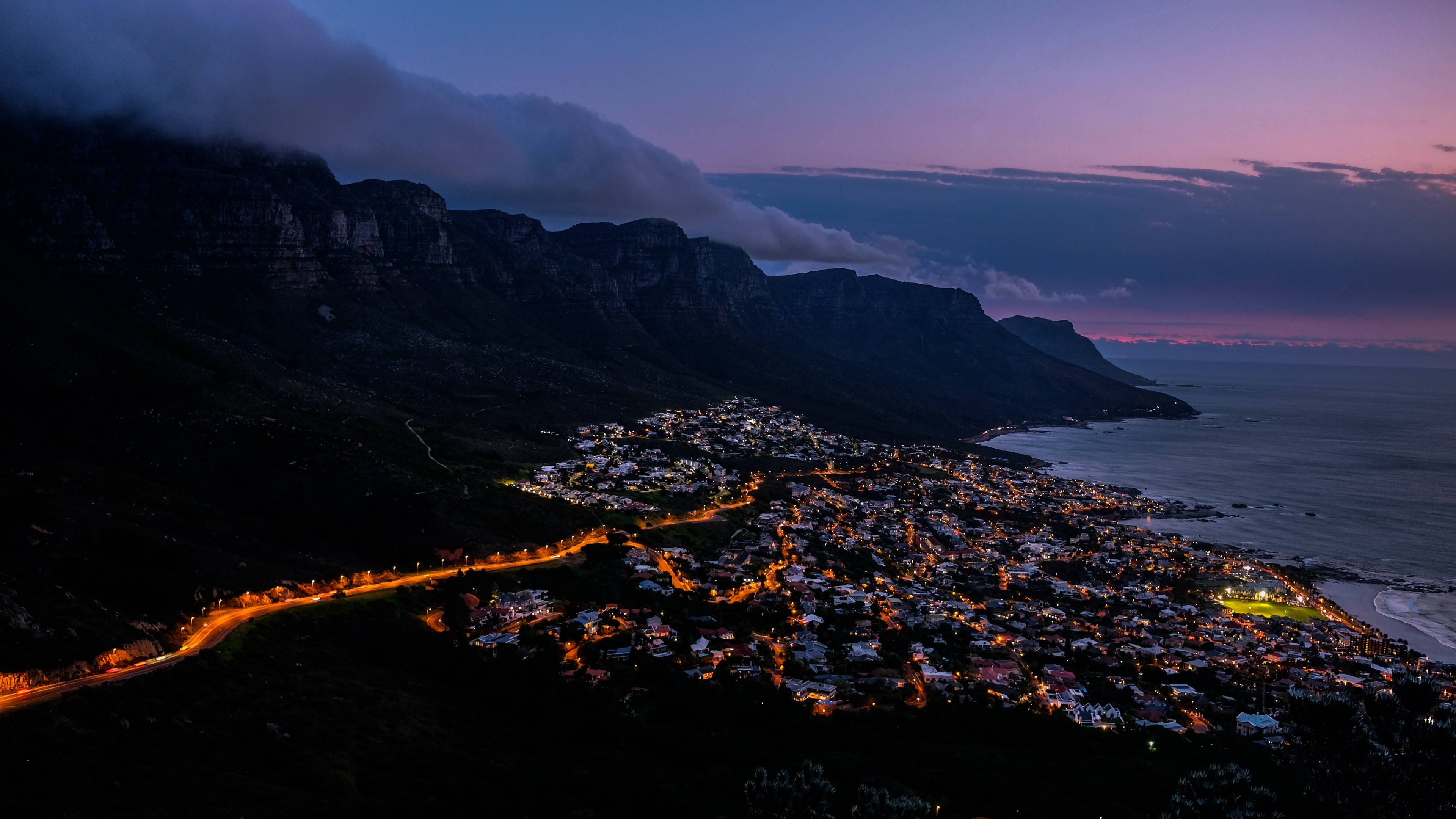 Cape Town, bird's-eye view, twilight sky, 4K Desktop Wallpaper