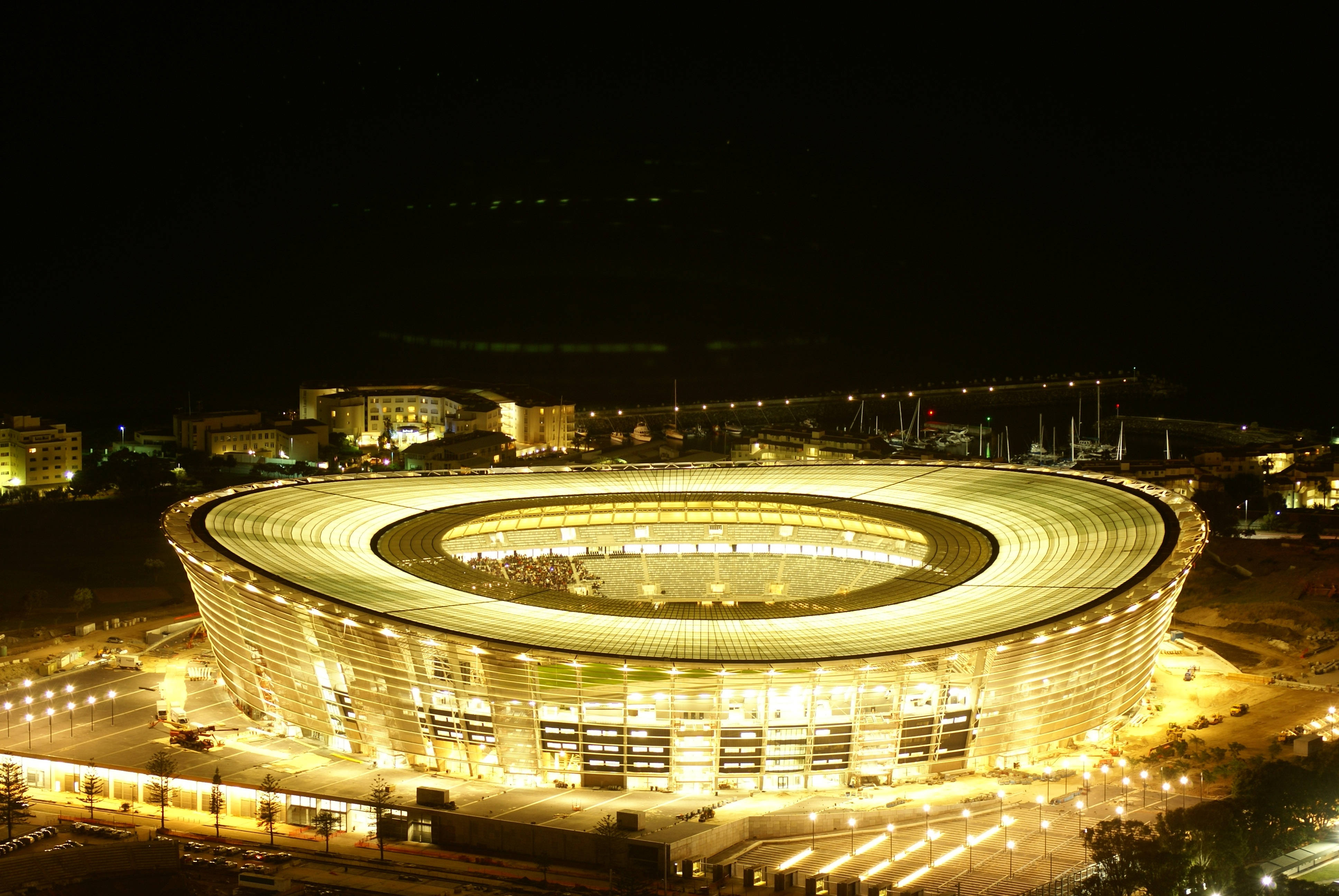 Cape Town Stadium, modern stadium, glowing, 4K Desktop Wallpaper