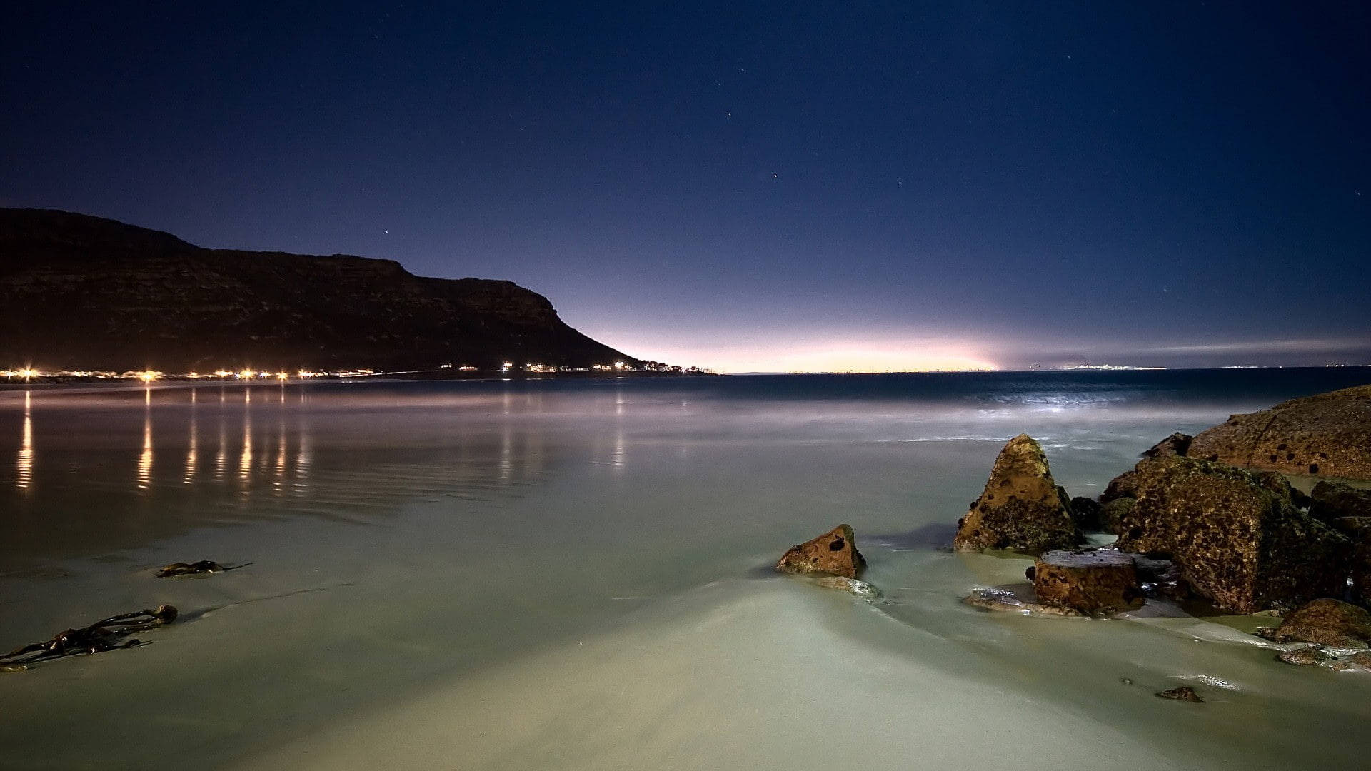 Cape Town, dawn, night beach scene, Full HD Desktop Wallpaper