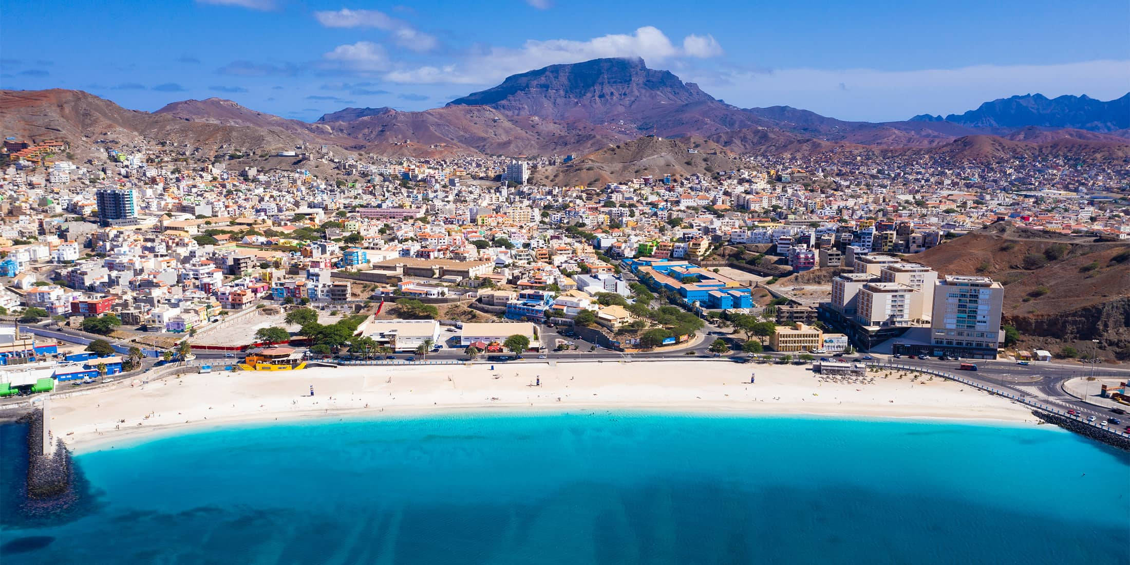 Cape Verde, turquoise waters, rugged mountains, Full HD Desktop Wallpaper