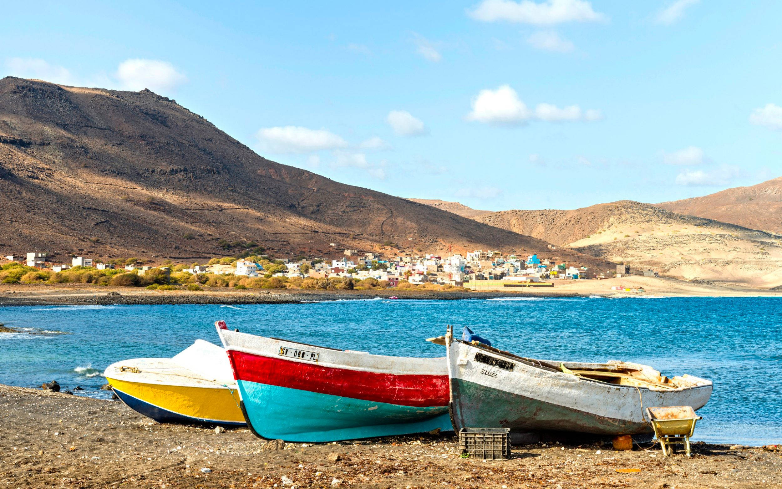 Cape Verde, rocky shore, turquoise water, Full HD Desktop Wallpaper
