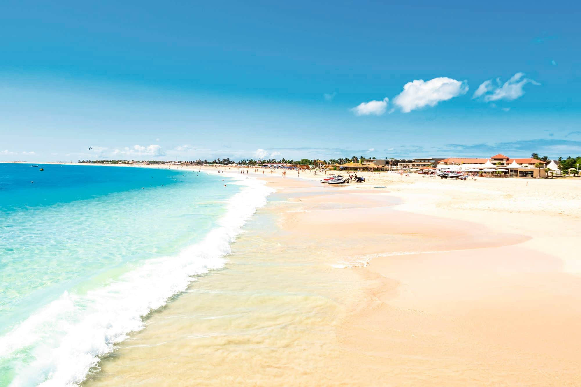 Cape Verde, Turquoise waves, wide sandy beach, Full HD Desktop Wallpaper
