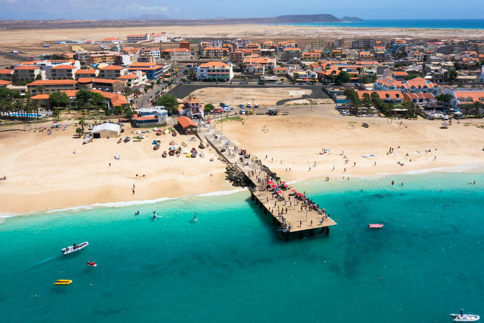 Cape Verde, turquoise waters, bustling beach, Full HD Desktop Wallpaper