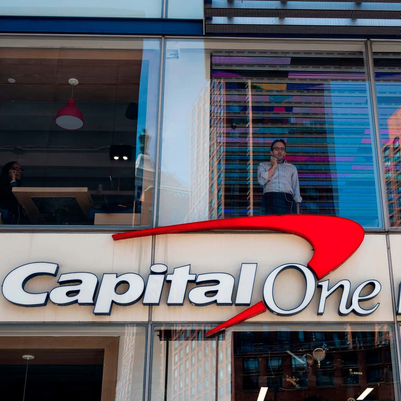 Capital One, man, office window, HD Desktop Wallpaper