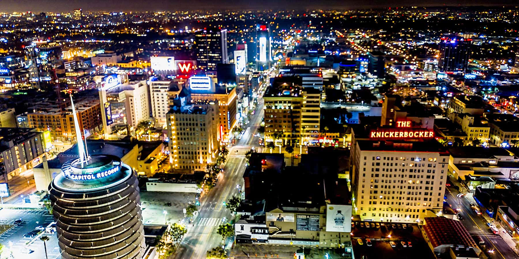 Capitol Records Building, night, illuminated, HD Desktop Wallpaper