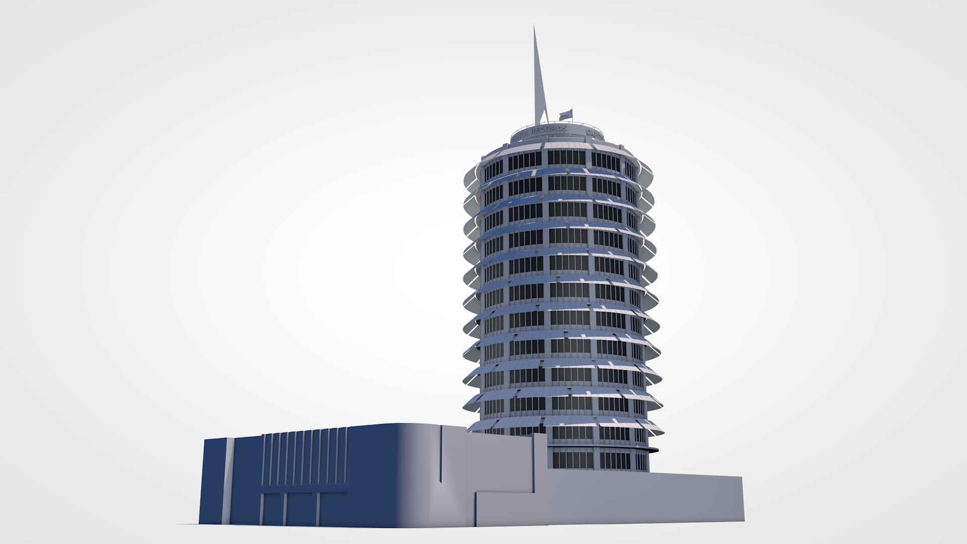 Capitol Records Building, tiered balconies, spire, Full HD Desktop Wallpaper
