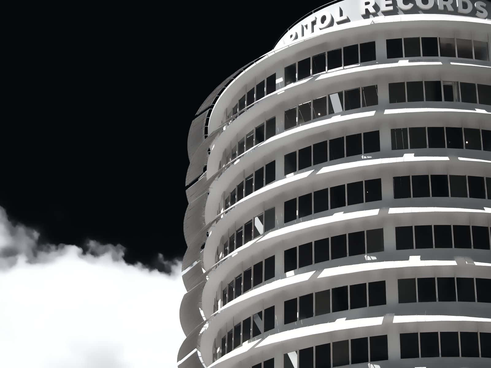 Capitol Records Building, black and white, low angle shot, HD Desktop Wallpaper