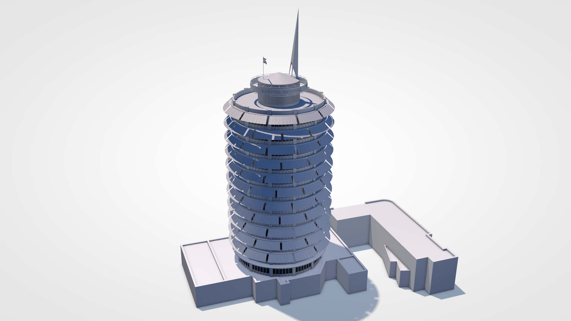 Capitol Records Building, cylindrical tower, tiered balconies, Full HD Desktop Wallpaper