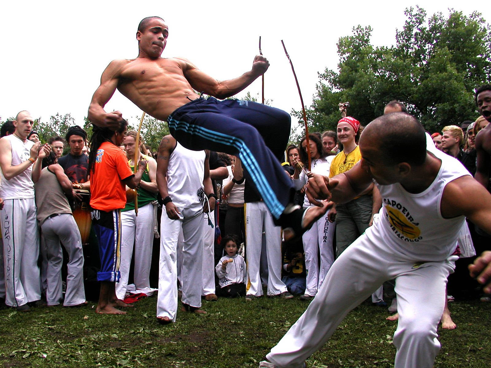 Capoeira, park, shirtless martial artist, HD Desktop Wallpaper