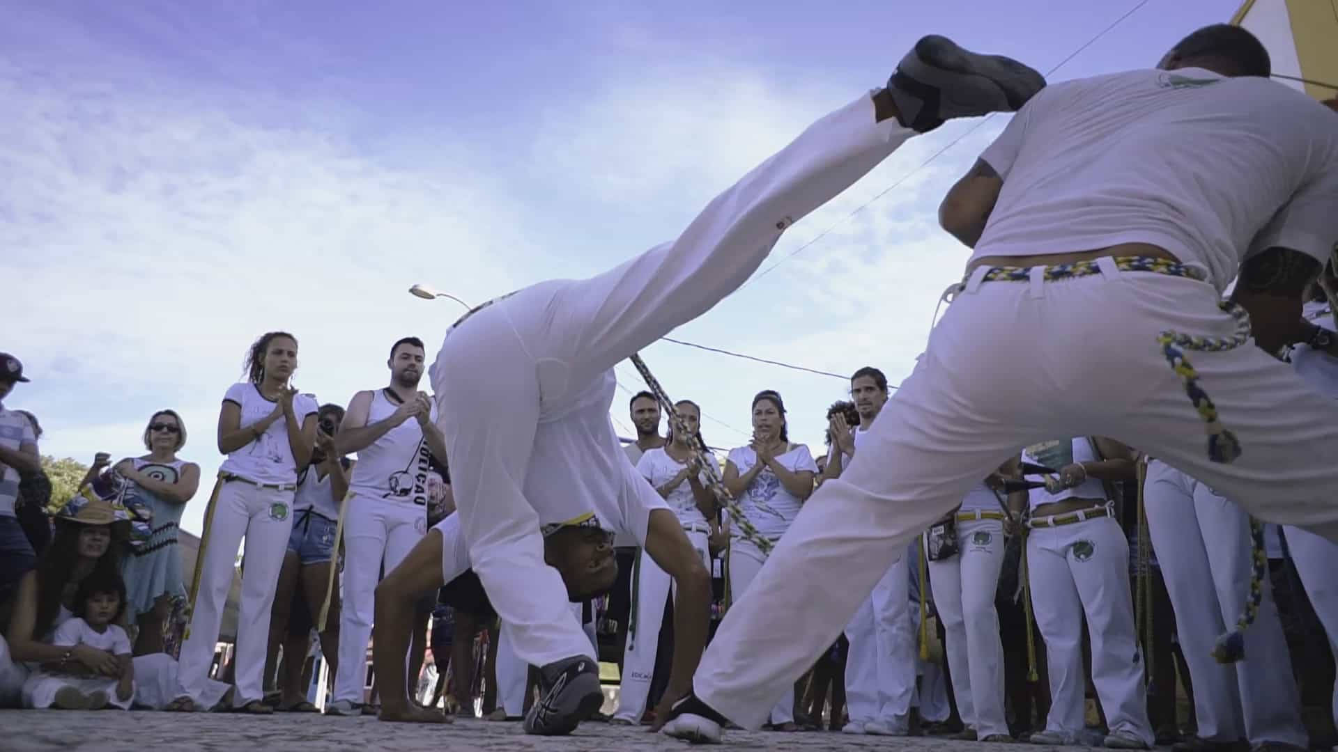 Capoeira, white uniforms, low kick, Full HD Desktop Wallpaper