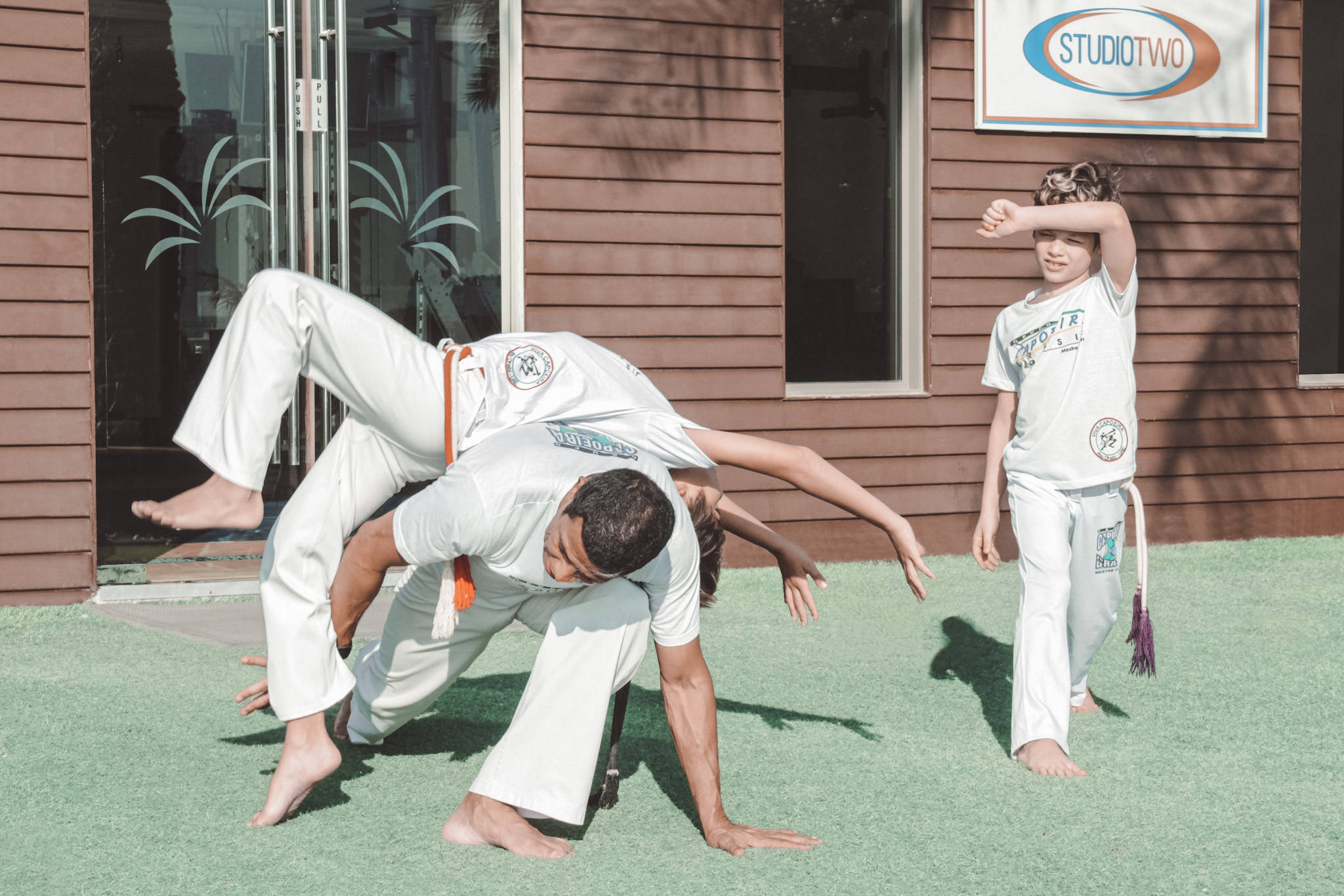 Capoeira, somersault practice, white gi, Full HD Desktop Wallpaper