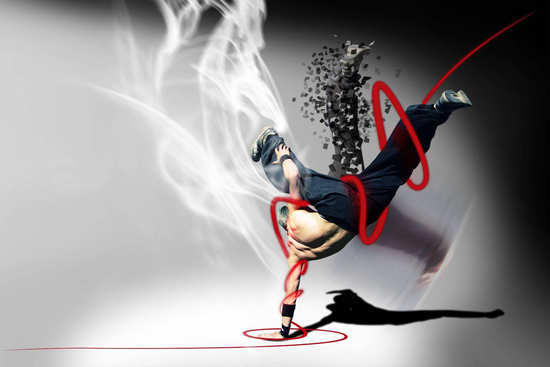 Capoeira, red motion lines, white smoke, Full HD Desktop Wallpaper