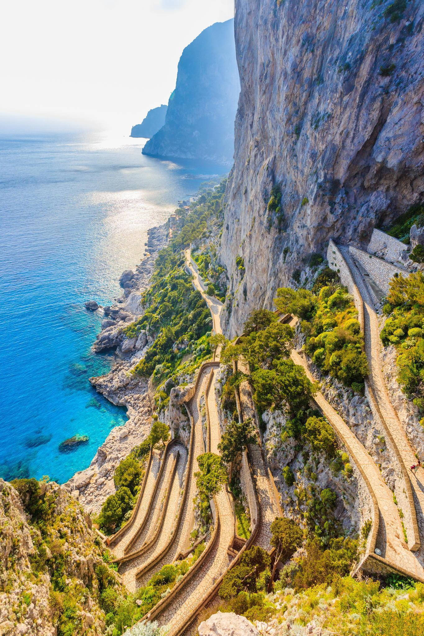 Capri Italy, zig zag pathway, coastal road, Full HD Phone Wallpaper