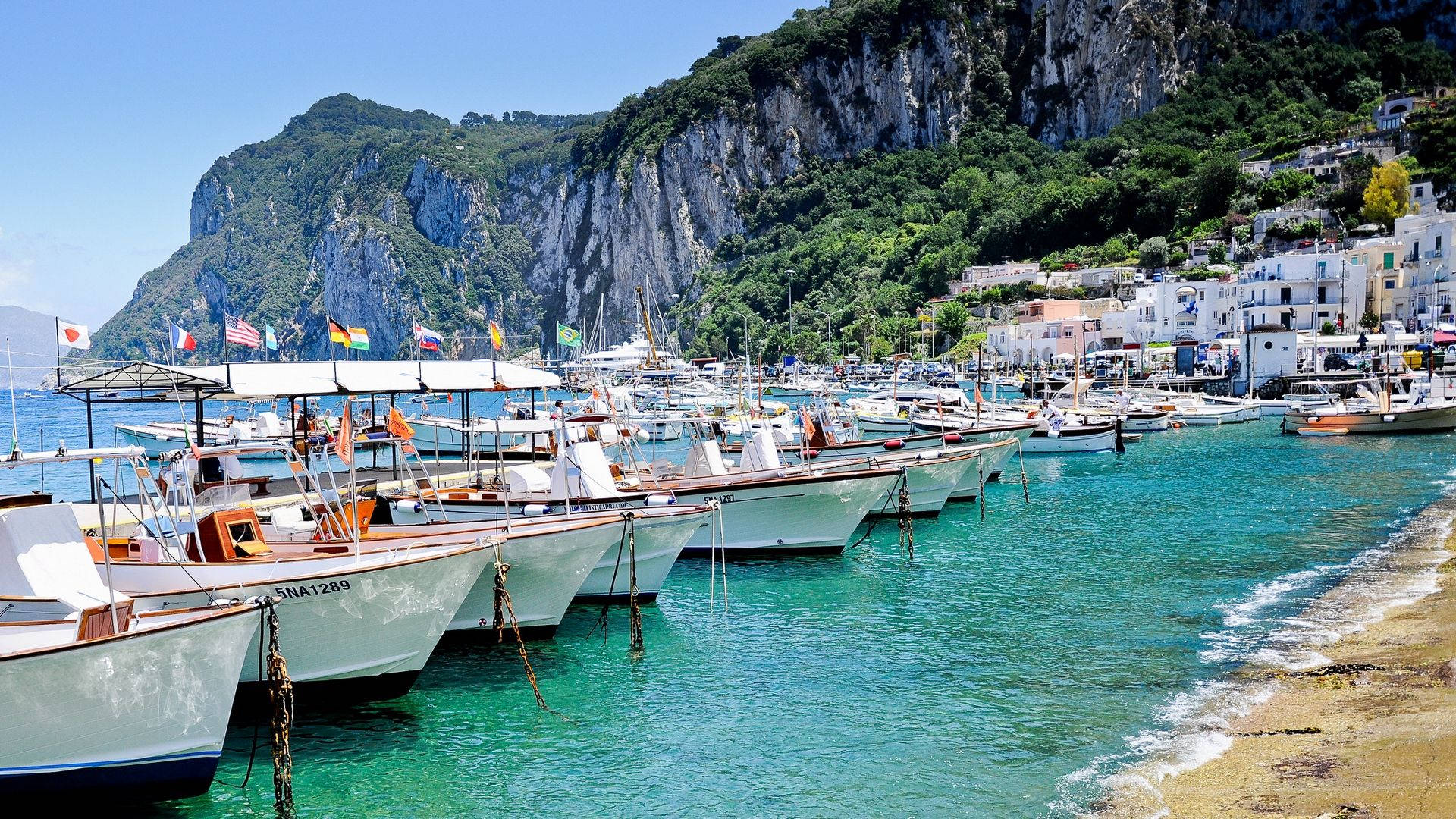 Capri, turquoise bay, sunlit cliffside village, Full HD Desktop Wallpaper