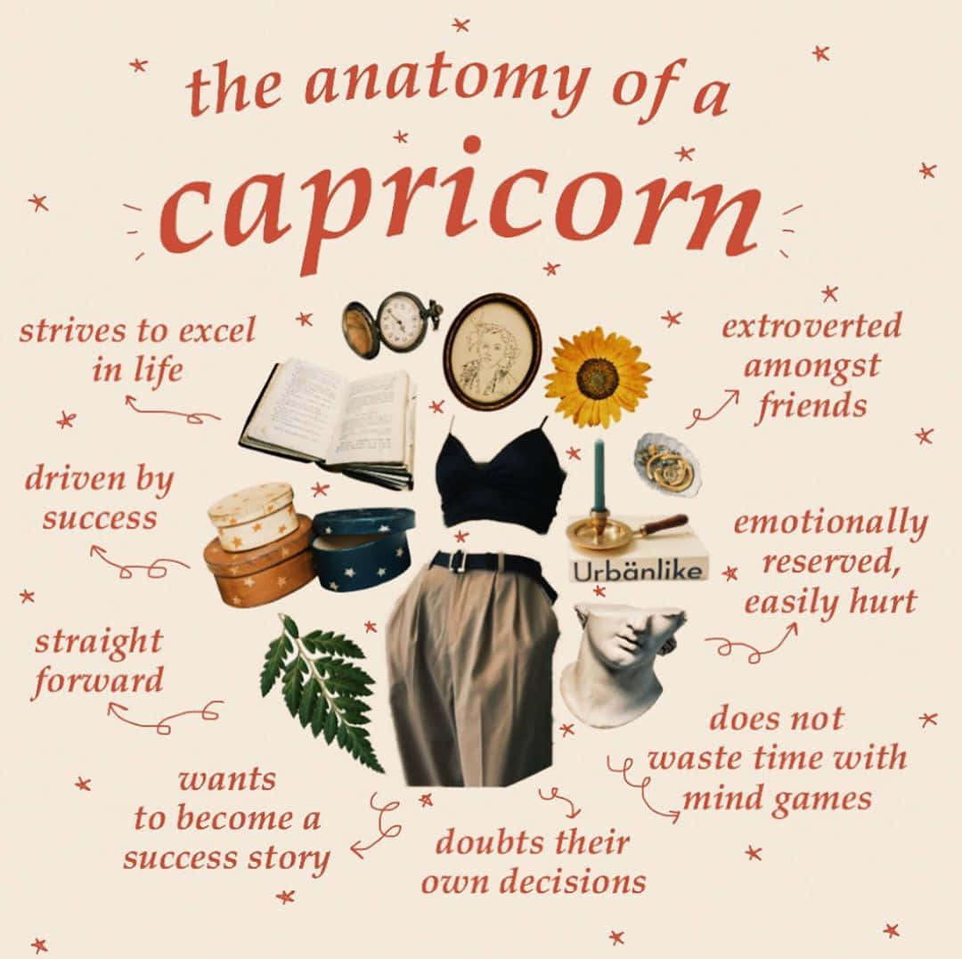 Capricorn Aesthetic, vintage-style illustrated collage, woman's outfit, SD Desktop Wallpaper