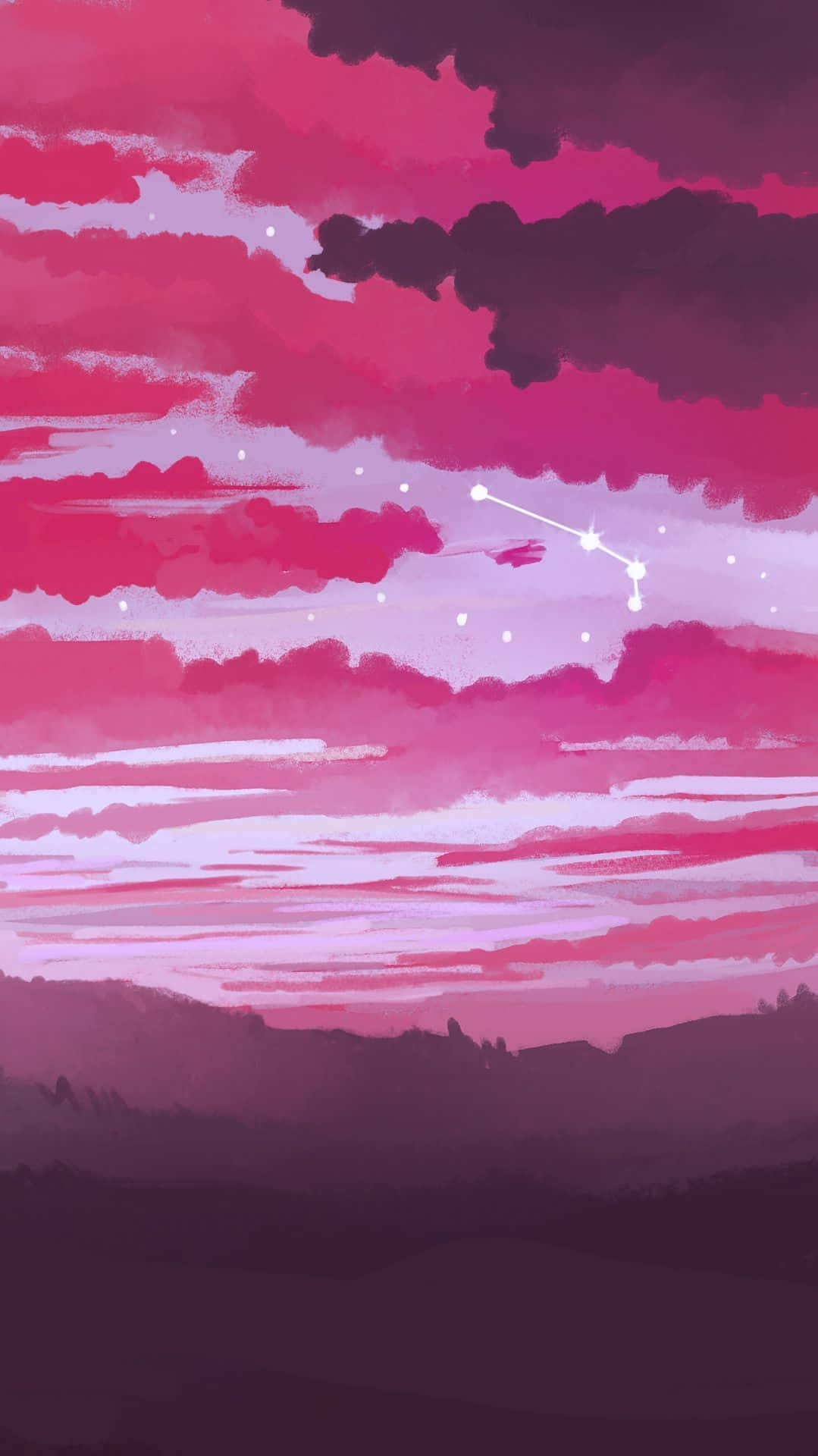 Capricorn Aesthetic, pink and purple sky, glowing constellation, Full HD Phone Wallpaper