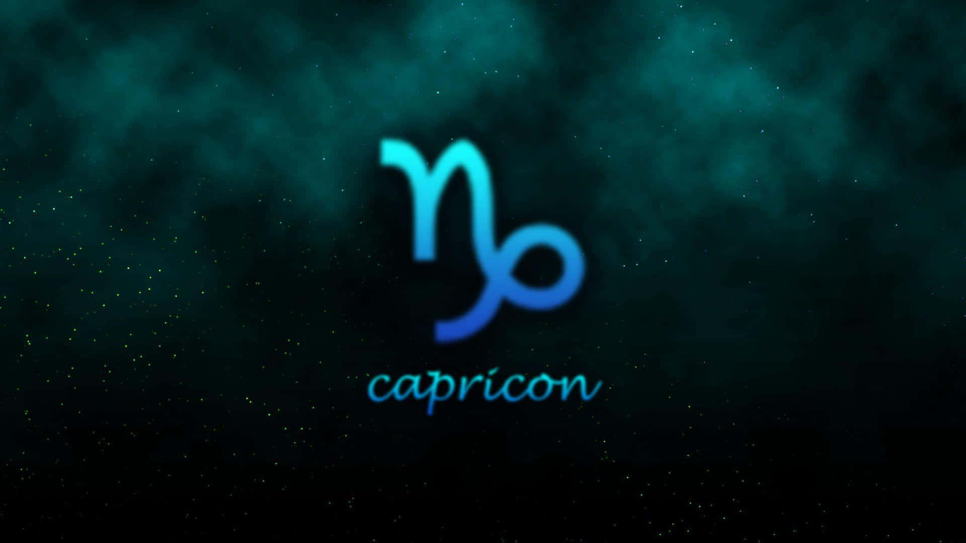 Capricorn symbol, dark teal cosmic background, stars, Full HD Desktop Wallpaper