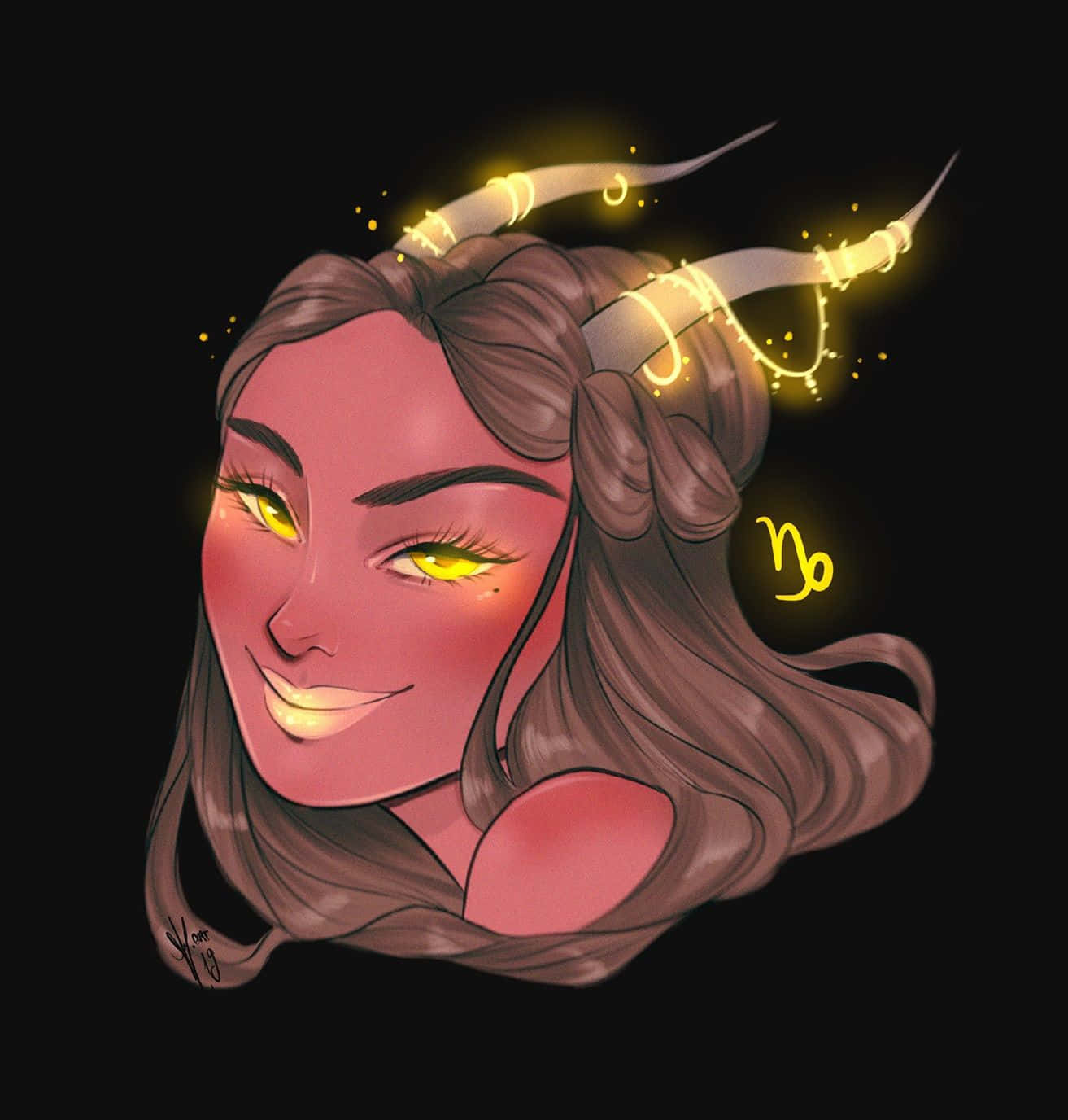 Capricorn Aesthetic, anime-style woman, golden horns, HD Phone Wallpaper