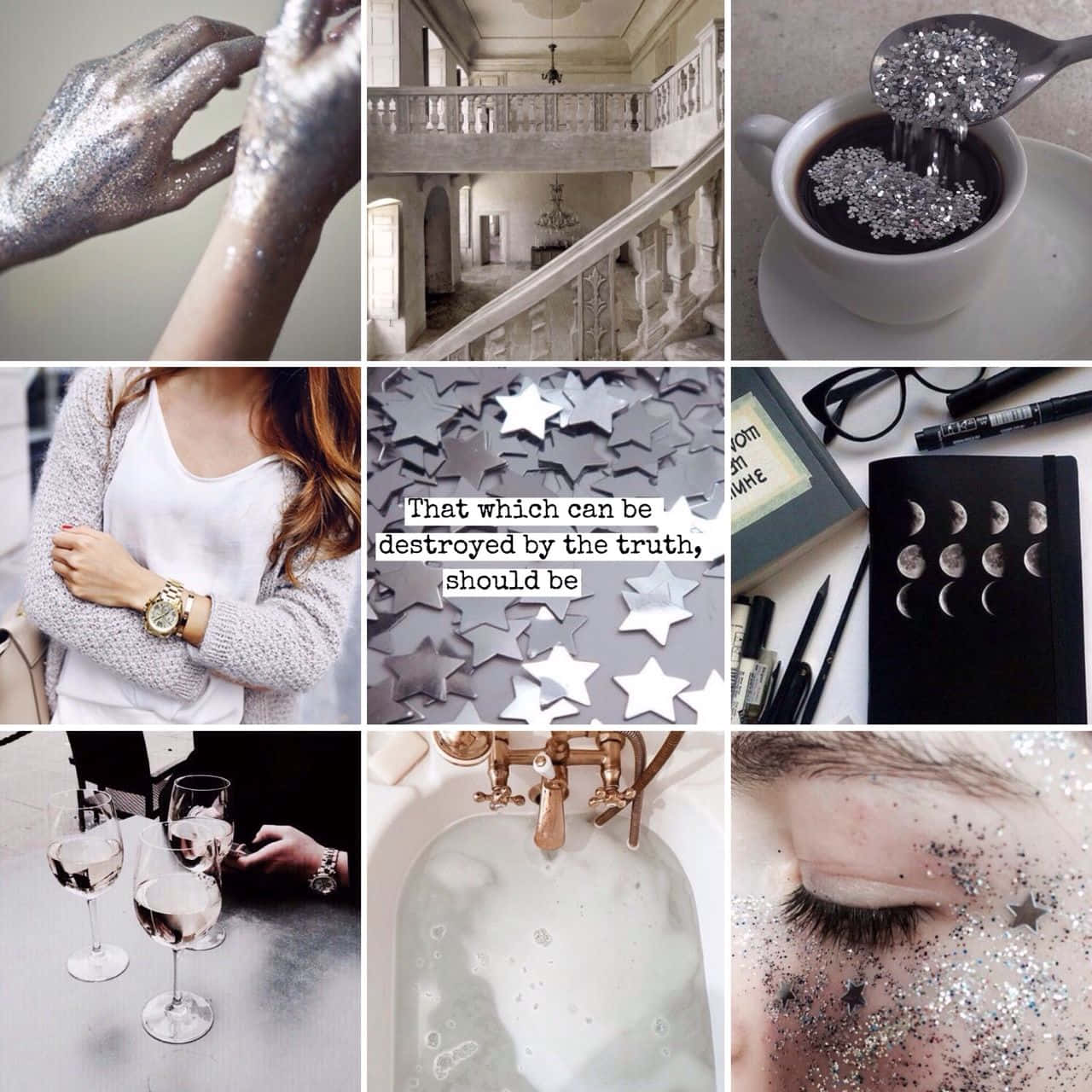 glitter, silver, stars, HD Desktop Wallpaper