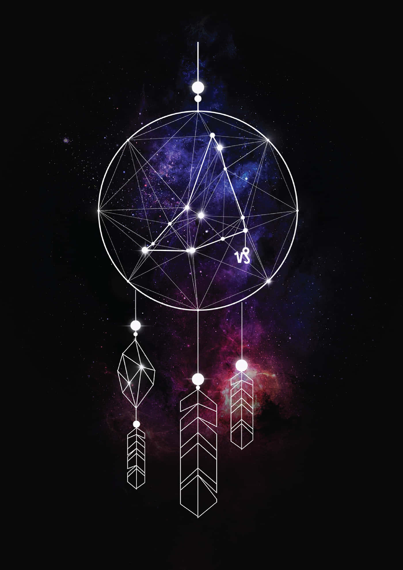 Capricorn Aesthetic, glowing white geometric dreamcatcher, vibrant purple and pink cosmic nebula, Full HD Phone Wallpaper