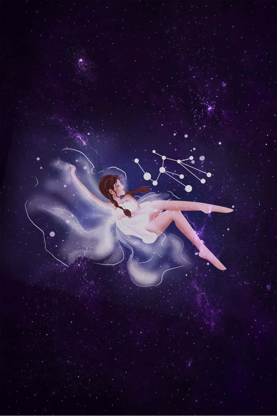 Capricorn Aesthetic, white dress, vibrant purple starfield, HD Phone Wallpaper