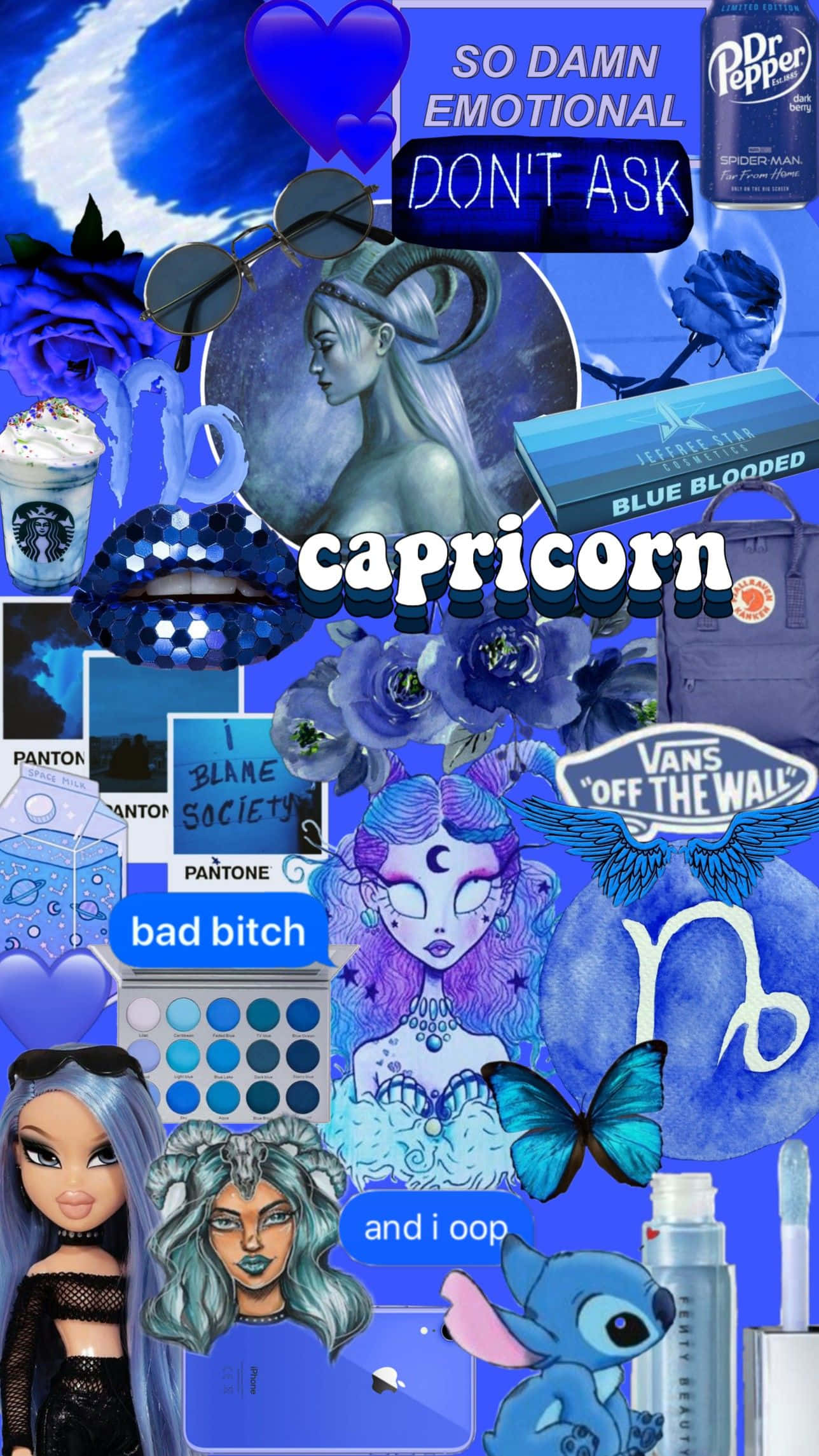 Capricorn Aesthetic, blue background, Capricorn symbols, Full HD Phone Wallpaper