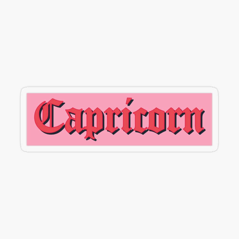 Capricorn, pink sticker, bold red 3d-style text, SD Desktop Wallpaper