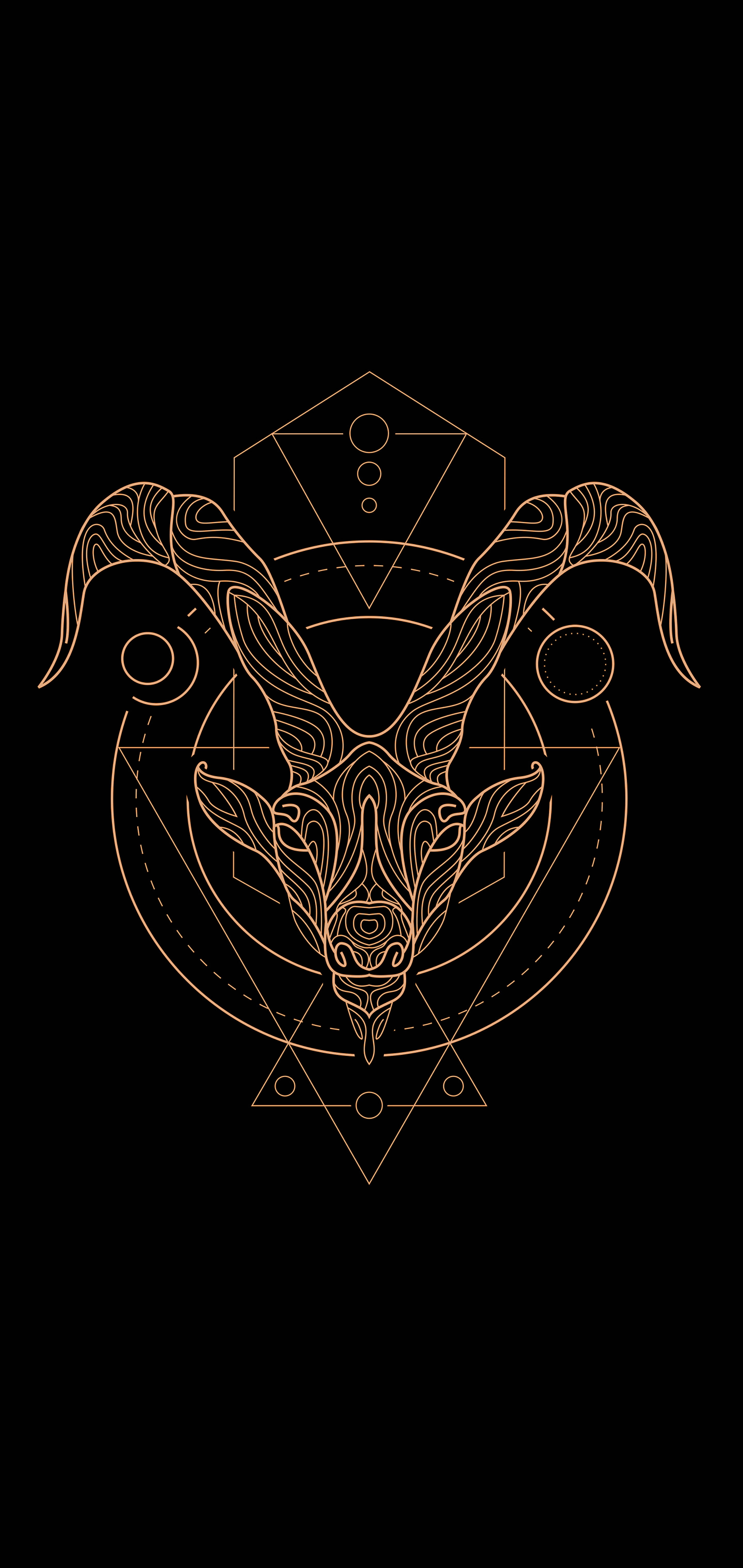 Capricorn, golden geometric ram head, intricate line patterns, 5K Phone Wallpaper