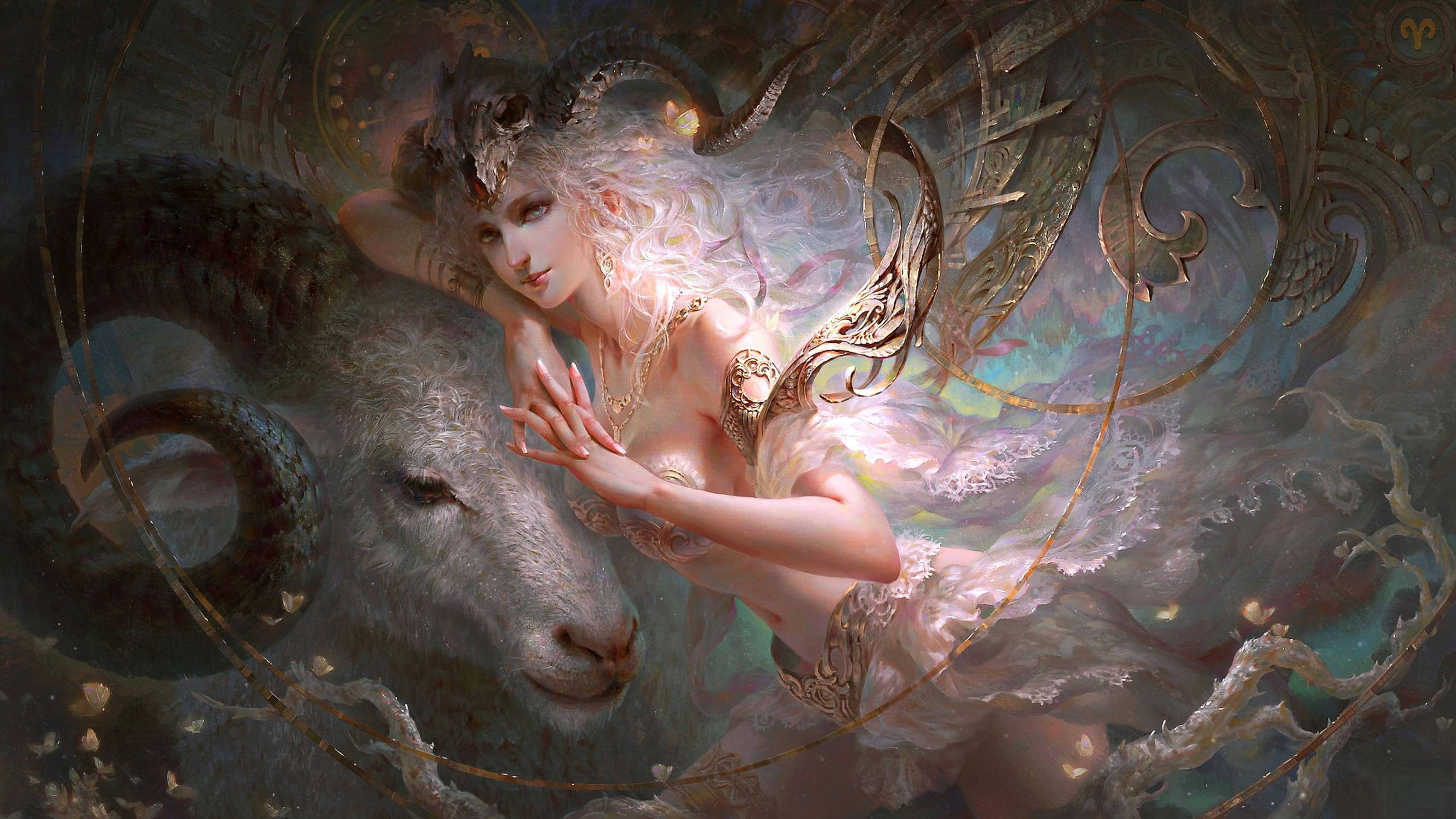 Zodiac Sign Capricorn, spirituality, luminous ethereal woman, 5K Desktop Wallpaper