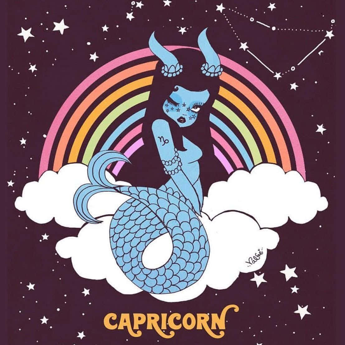 Capricorn, blue mermaid, goat horns, SD Desktop Wallpaper