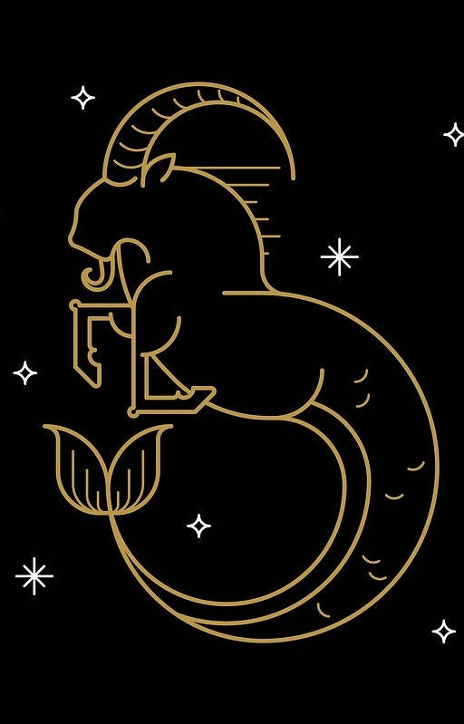 Capricorn, golden line-art ram, fish tail, SD Phone Wallpaper