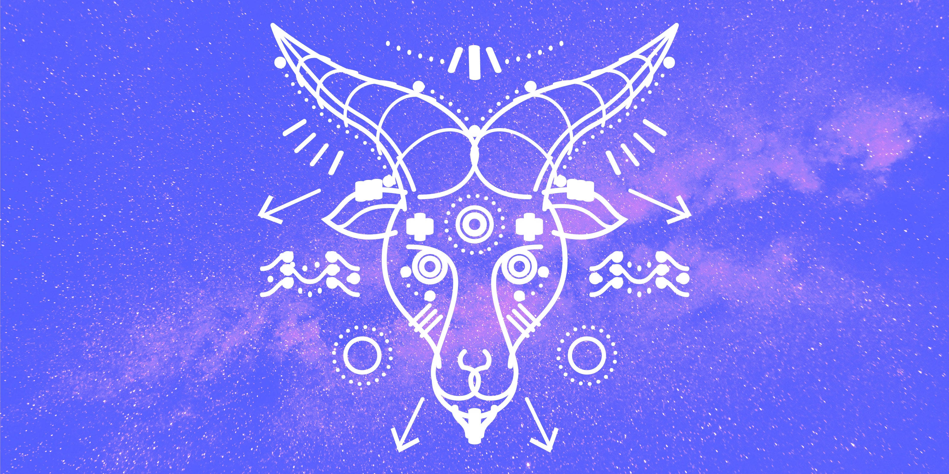 Capricorn, white geometric goat head, arrows, 2K Desktop Wallpaper