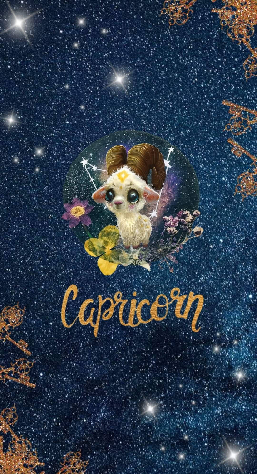 Cute Capricorn Goat, large eyes, flowers, Full HD Phone Wallpaper