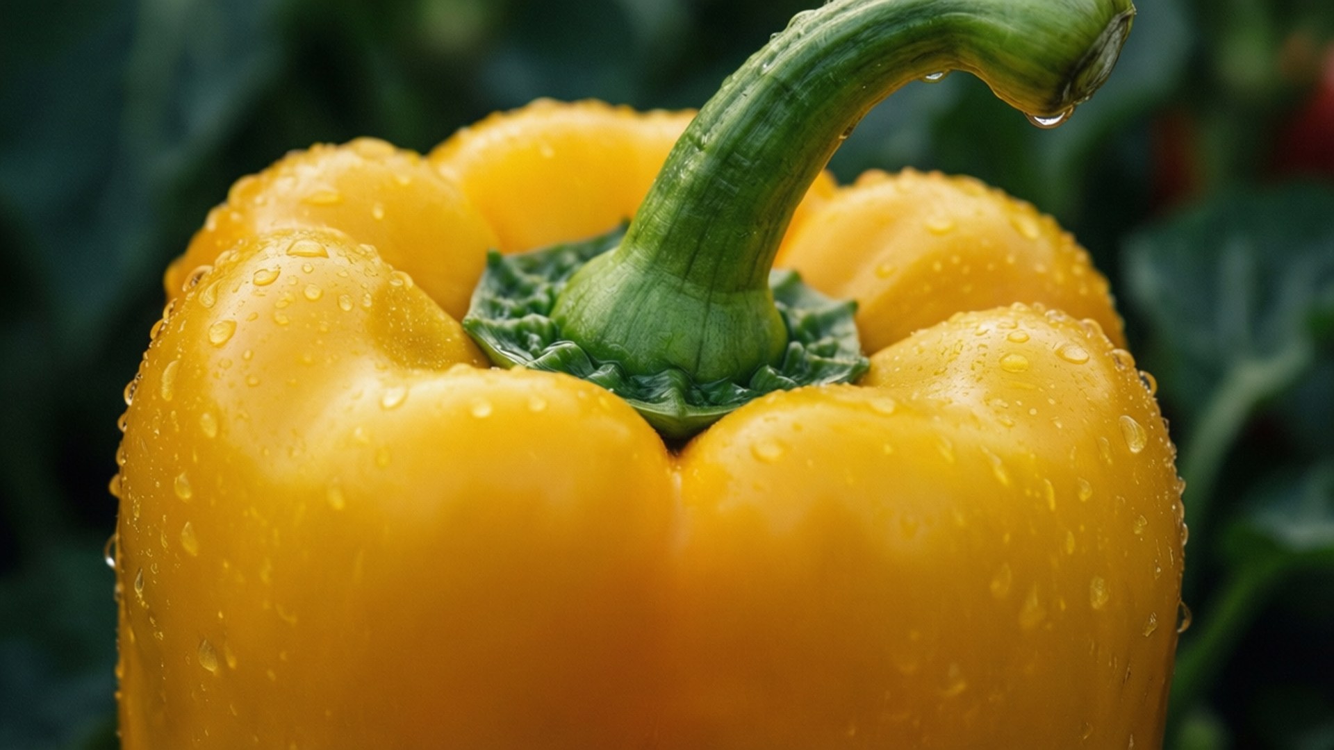 yellow bell pepper, water droplets, macro shot, Full HD Desktop Wallpaper