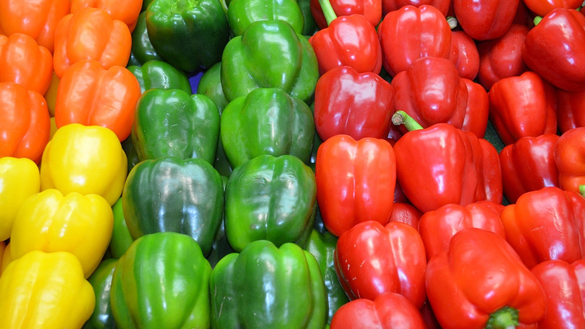 red capsicum, yellow capsicum, green capsicum, Full HD Desktop Wallpaper