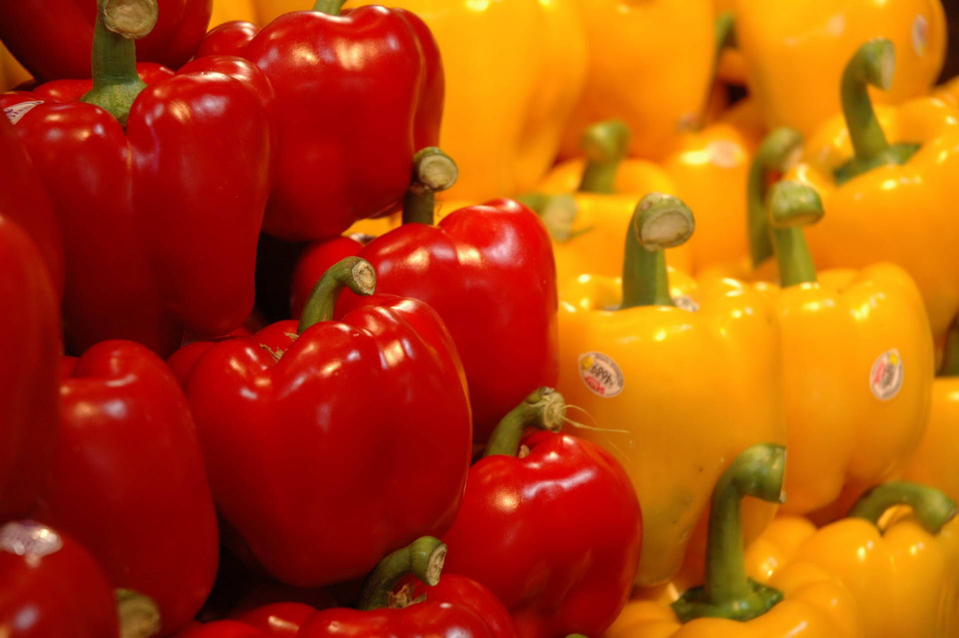 red capsicum, yellow capsicum, close-up shot, Full HD Desktop Wallpaper