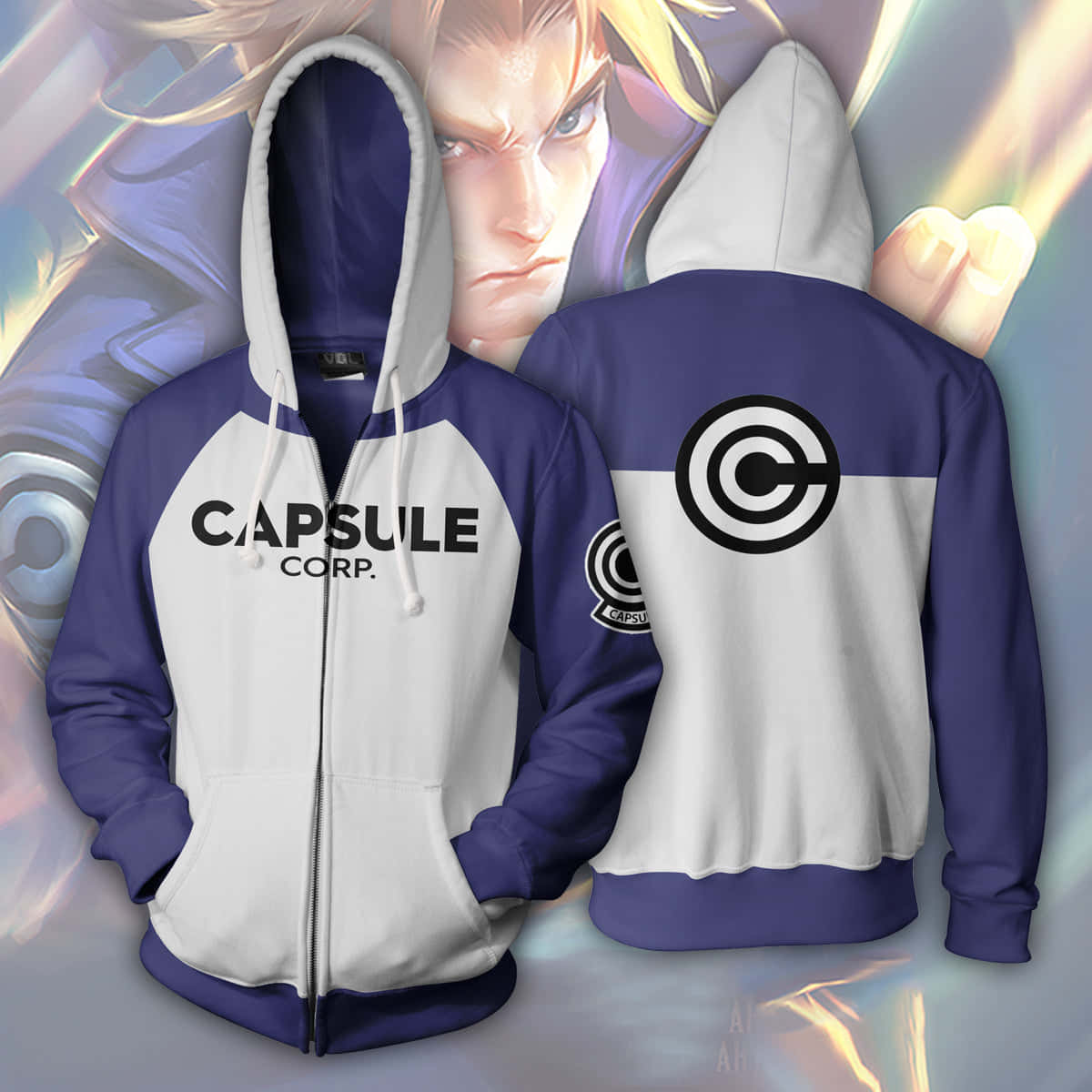 Capsule Corp, white and purple, zip-up hoodie, SD Desktop Wallpaper