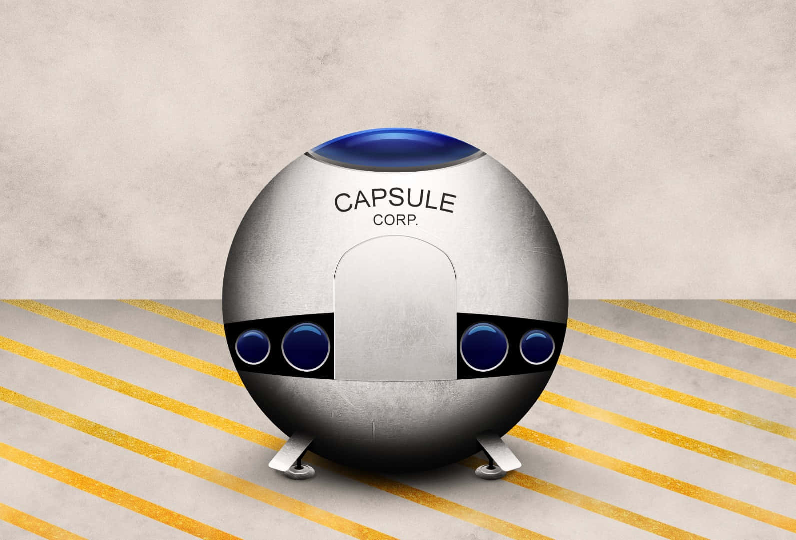 Capsule Corp, sleek silver spherical robot, blue eyes, HD Desktop Wallpaper