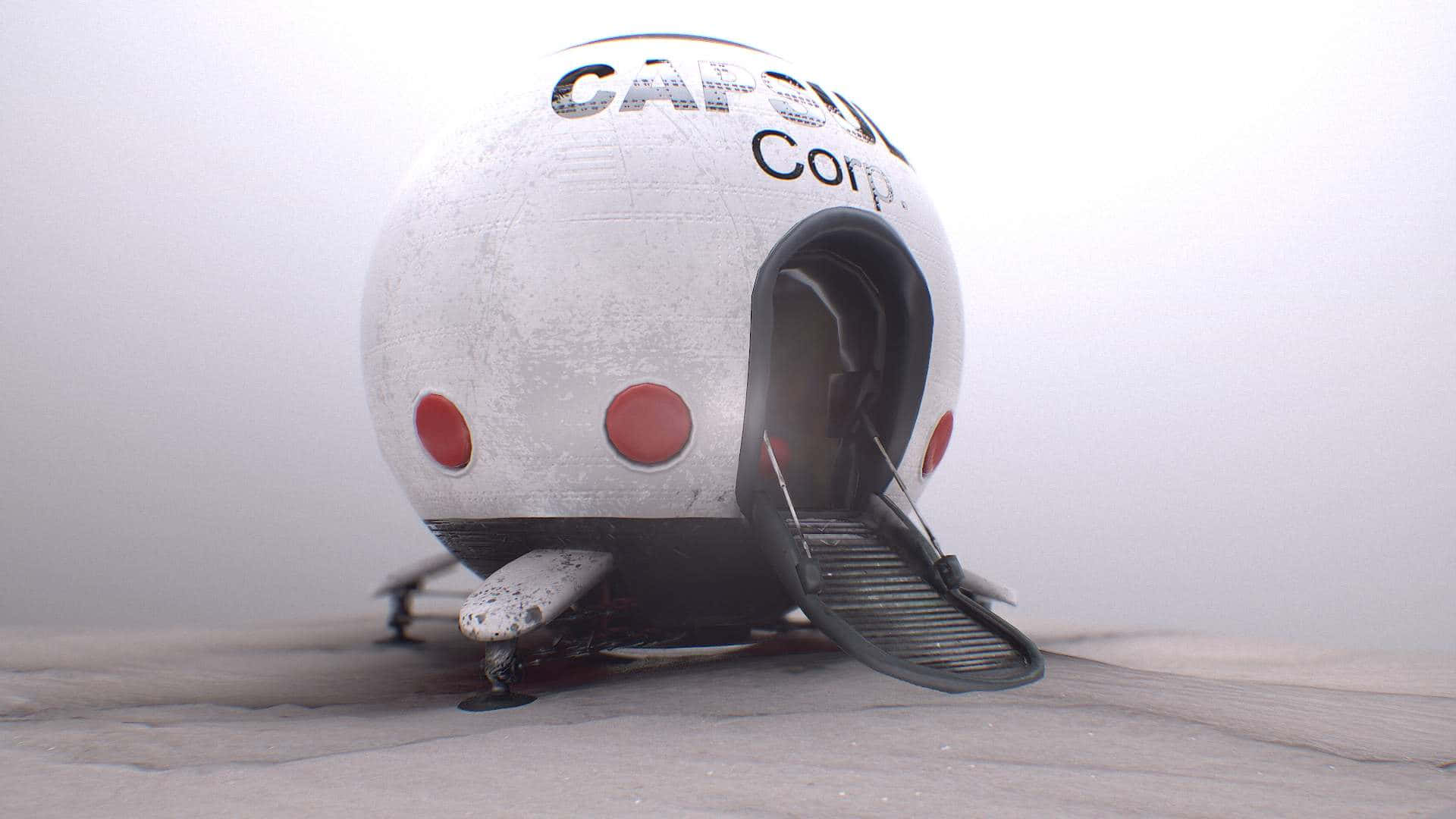 Capsule Corp, white spherical spaceship, red lights, Full HD Desktop Wallpaper
